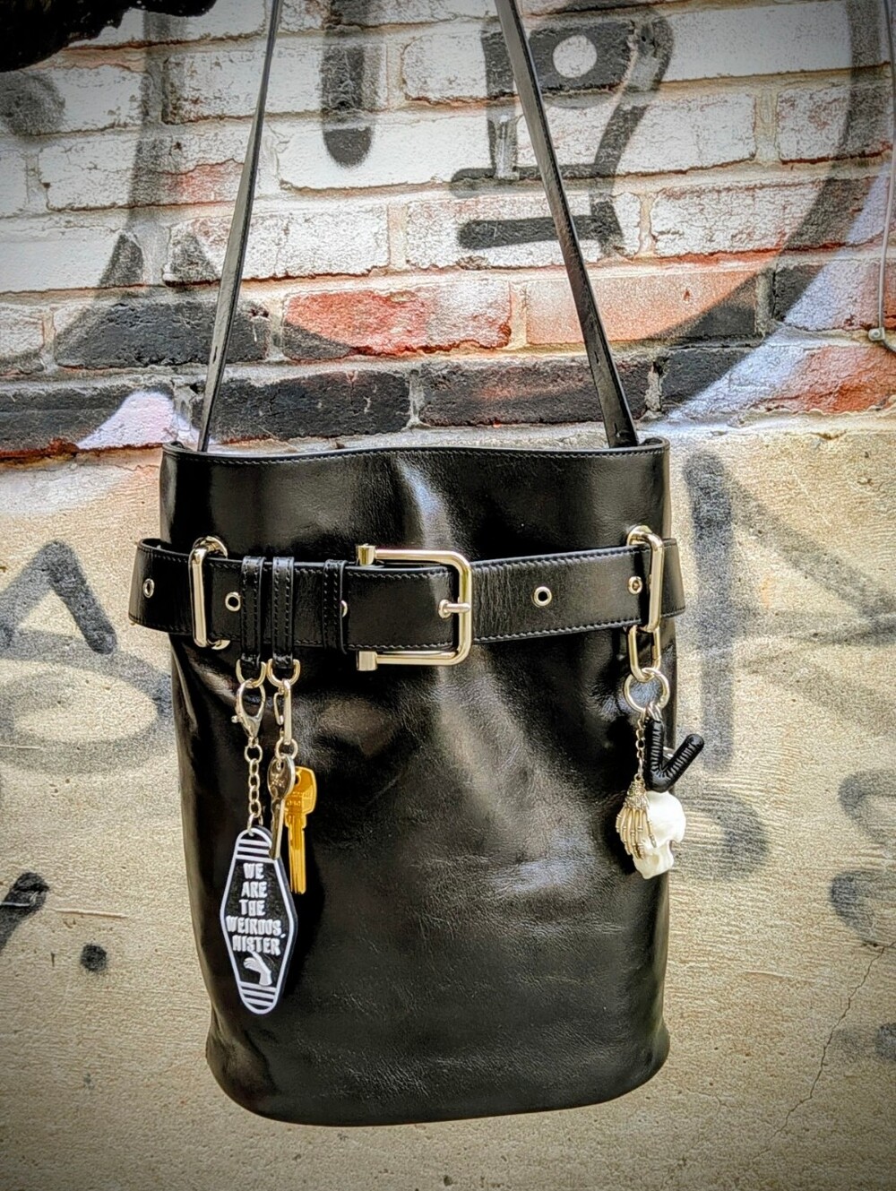 OSOI Black Bruckle Bucket Bag Leather Shoulder Bag